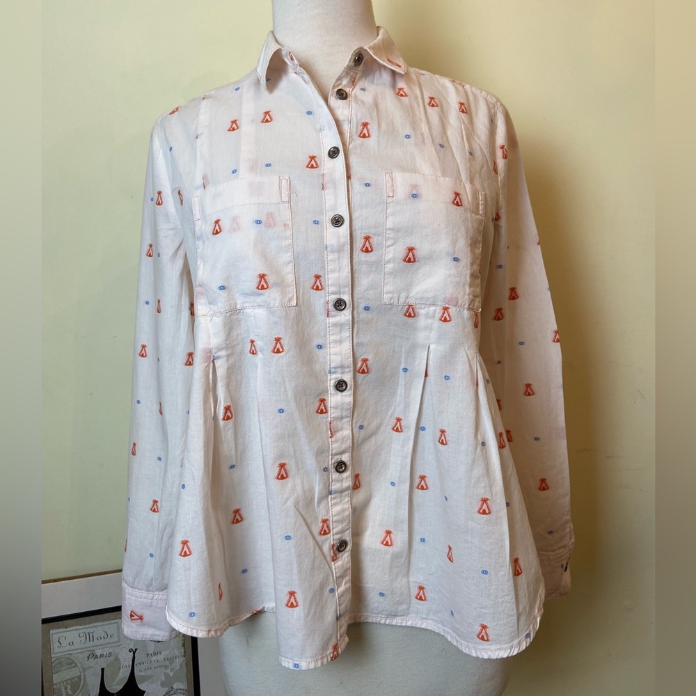 Maeve Anthropologie Blouse Size 2 Miette Teepee Camping Buttons Long Sleeves